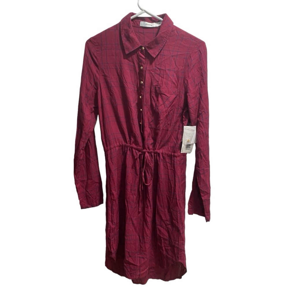 Just Fab Shirt Dress, Burgundy/Blue size XS, NWT